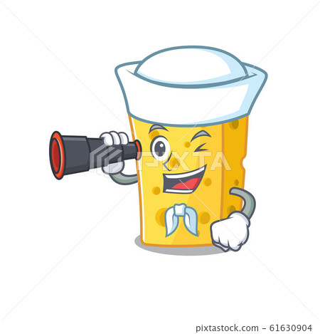 Emmental cheese cartoon happy Sailor style with binocular Emmental cheese cartoon happy Sailor style with binocular 61630904