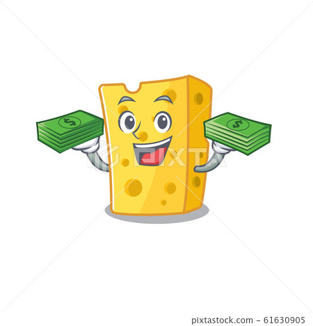 happy rich emmental cheese character with money on hands happy rich emmental cheese character with money on hands 61630905