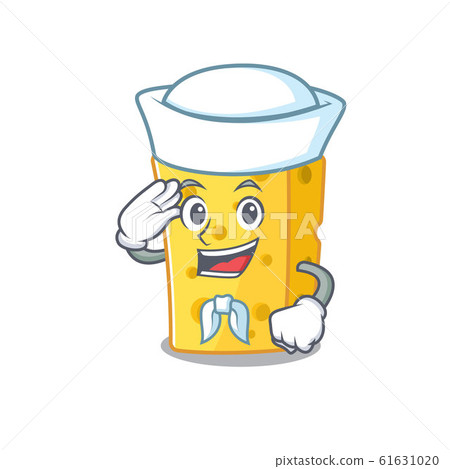 A mascot design of emmental cheese Sailor wearing hat 61631020
