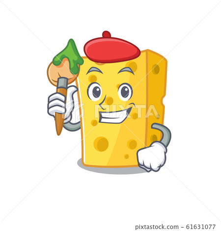 Cartoon character of emmental cheese Artist with a brush 61631077