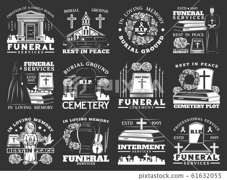 Funeral and burial, cremation service icons Funeral and burial, cremation service icons 61632055