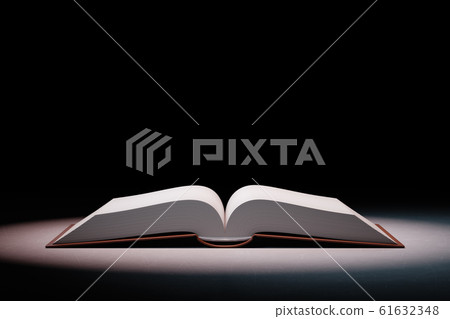 Open Book Spotlighted on Black Background 3D Illustration 61632348