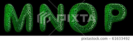 Realistic 3D letters set M, N, O, P made of green plastic. Realistic 3D letters set M, N, O, P made of green plastic. 61633492
