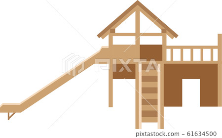 wooden house and slide