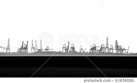 Commercial port with cranes, long exposure with ocean Commercial port with cranes, long exposure with ocean 61636088