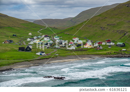 Faroe Islands typical village near the ocean 61636121