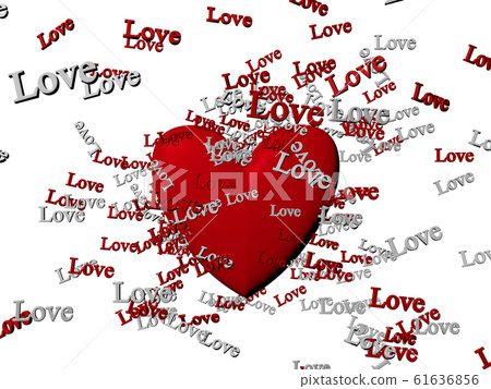CG of red heart figure and red and white words "Love" floating around it CG of red heart figure and red and white words "Love" floating around it 61636856