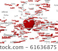 CG of red heart figure spreading red and white words "Love" in different languages 61636875
