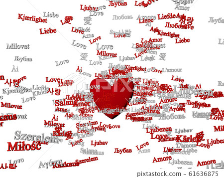 CG of red heart figure spreading red and white words "Love" in different languages CG of red heart figure spreading red and white words "Love" in different languages 61636875