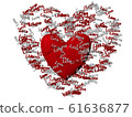 CG of red heart figure and red and white words "Love" floating around it in a heart shape 61636877