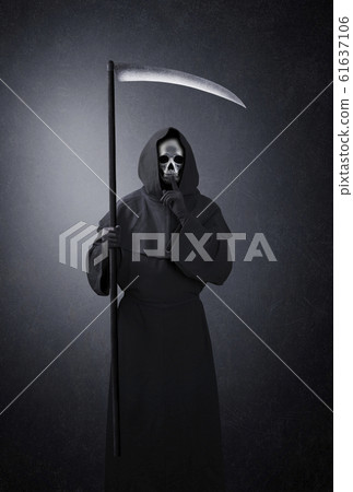 Grim reaper with scythe showing hush sign Grim reaper with scythe showing hush sign 61637106