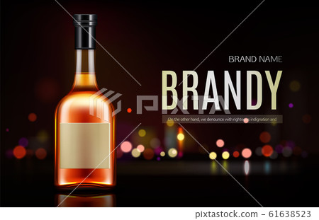 Brandy bottle mockup banner. Closed blank flask Brandy bottle mockup banner. Closed blank flask 61638523