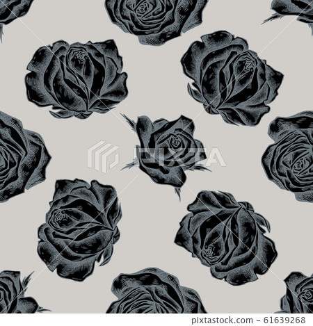 Seamless pattern with hand drawn stylized roses - Stock Illustration ...