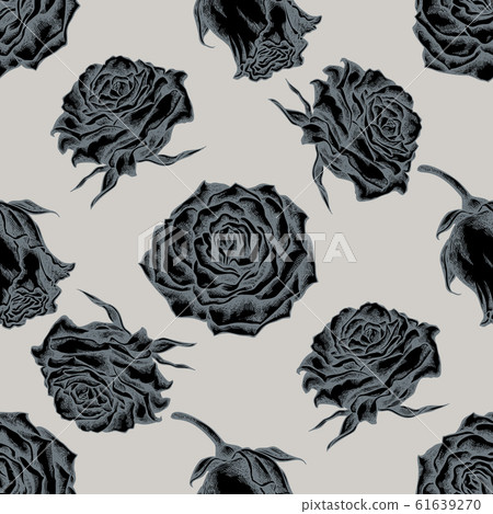 Seamless pattern with hand drawn stylized roses - Stock Illustration ...