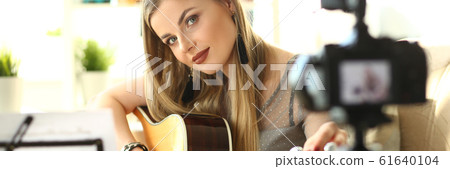 Female Guitarist Recording Musical Video Blog Female Guitarist Recording Musical Video Blog 61640104