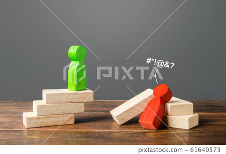 The winner and defeated opponent in a dispute. Winner in confrontation, diplomatic success, political fight. Excellence advantage, leadership skills, strategic thinking. Sour loser. Complete victory 61640573