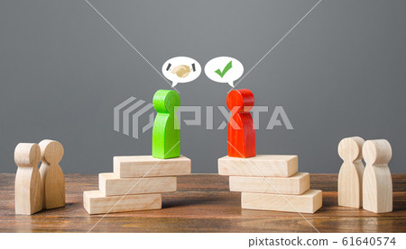 Leaders agree on the negotiation process. Diplomatic achievements and settlement of the conflict and claims of the parties. Truce and agreement. Candidates Political Debate. search for compromise. 61640574