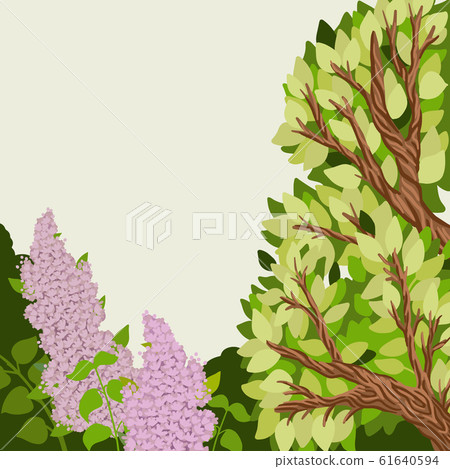 Summer landscape, grass and blooming flowers, green tree. Vector illustration Summer landscape, grass and blooming flowers, green tree. Vector illustration 61640594