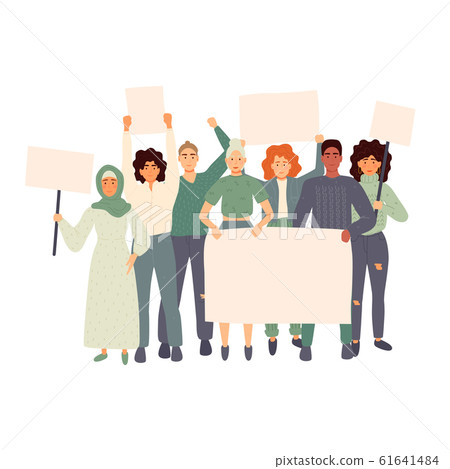Protest people with big placard on demonstration. - Stock Illustration ...