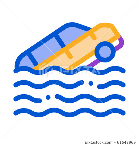 Sinking Car Icon Vector Outline Illustration 61642969