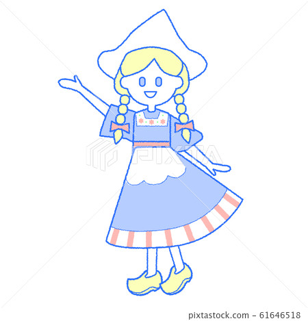 Girl in Dutch national costume pointing Girl in Dutch national costume pointing 61646518