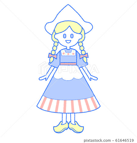 Illustration of a girl in a simple and cute Dutch national costume Illustration of a girl in a simple and cute Dutch national costume 61646519