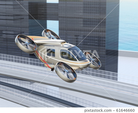 Image of flying car flying over highway 61646660