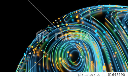 Neon glowing twisted cosmic lines on the surface of the planet. Beautiful swirls, bright turbulence curls reflected on the sphere. Fluid and smooth astronomy vortex structure. 3d rendering Abstract Neon glowing twisted cosmic lines on the surface of the planet. Beautiful swirls, bright turbulence curls reflected on the sphere. Fluid and smooth astronomy vortex structure. 3d rendering Abstract 61648690