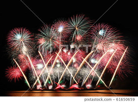 Colorful Fireworks in the Night sky,Fireworks Festival in Pattaya. Colorful Fireworks in the Night sky,Fireworks Festival in Pattaya. 61650659