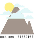 vector illustration with the sun rising from behind the mountains and there are clouds around. 61652165
