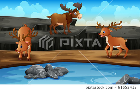 Scene with many deer at the open zoo - Stock Illustration [61652412 ...