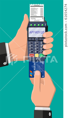 Modern POS terminal. Bank payment device. Modern POS terminal. Bank payment device. 61654274