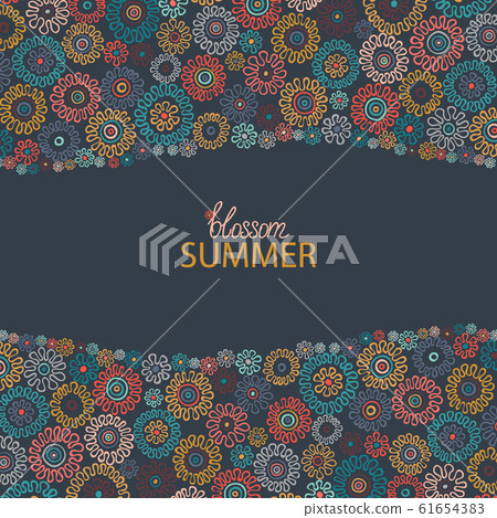 Hand painted greeting card with folk ethnic flowers. Spring or summer flowers for invitation, wedding or greeting cards. Vector 61654383