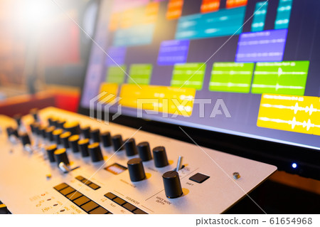 music synthesizer and waveform on computer monitor 61654968