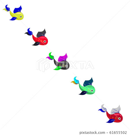 Colorful fish swim in a flock, cartoon Colorful fish swim in a flock, cartoon 61655502