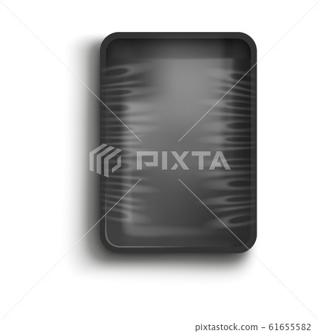 Black container with cling film cover, realistic vector illustration isolated. 61655582