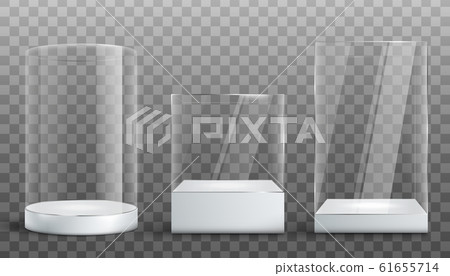 Empty glass display exhibition cases set realistic vector illustration isolated. Empty glass display exhibition cases set realistic vector illustration isolated. 61655714