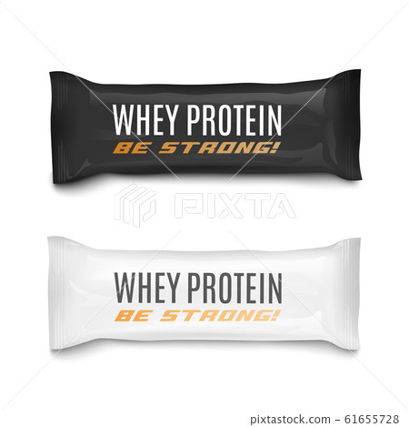Whey protein food bars packaging set, realistic vector illustration isolated. 61655728