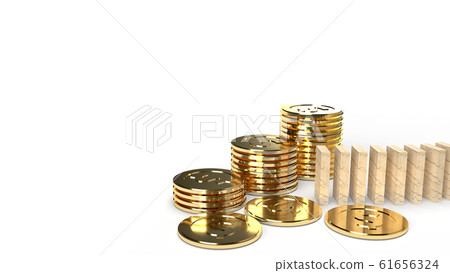 The wood domino and gold coin 3d rendering abstract image for business content. The wood domino and gold coin 3d rendering abstract image for business content. 61656324