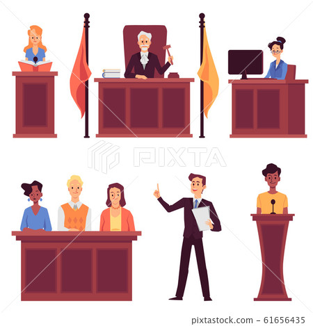 Court judge and law - set with people characters, vector illustration isolated. Court judge and law - set with people characters, vector illustration isolated. 61656435