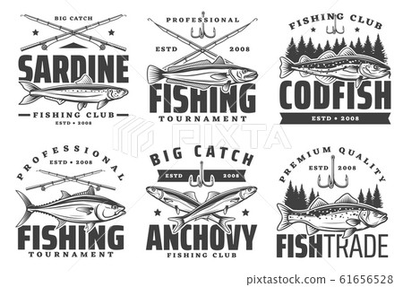 Anchovy, sardine and codfish fishing icons 61656528
