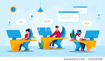 Startup Programmers Team Work Flat Vector Concept - Stock Illustration ...