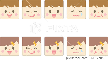 Boy and girl facial expression icon set 61657050