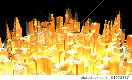 Golden City Buildings Urban Image CG 16: 9 - Stock Illustration ...