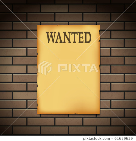 Wanted reward western poster on a brick wall. 61659639