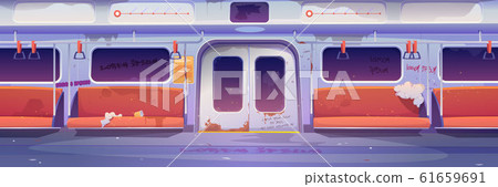 Metro in getto empty subway interior with graffiti Metro in getto empty subway interior with graffiti 61659691