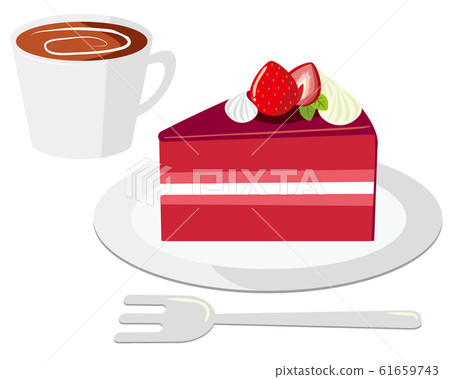 Cake, berry, strawberry, coffee, plate 61659743