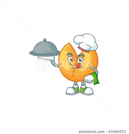 cartoon design of chinese fortune cookie as a Chef having food on tray 61660053