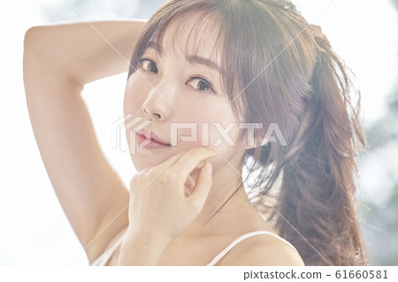 年輕女子，早晨，天氣，房間，房子，美麗 61660581