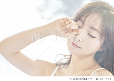 年輕女子，早晨，天氣，房間，房子，美麗 61660644